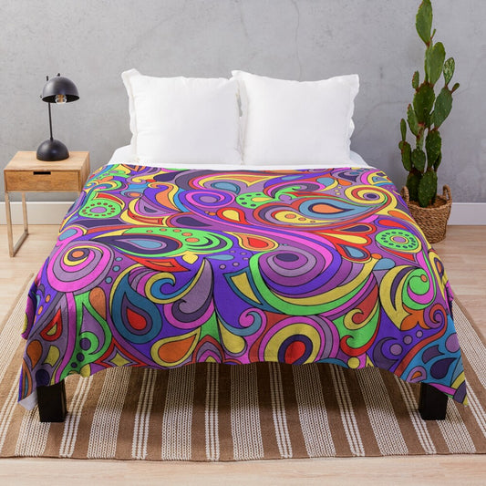 Colorful psychedelic paisley pattern plush blanket