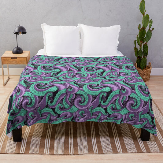 Vibrant tentacles plush blanket with a colorful ocean-inspired design