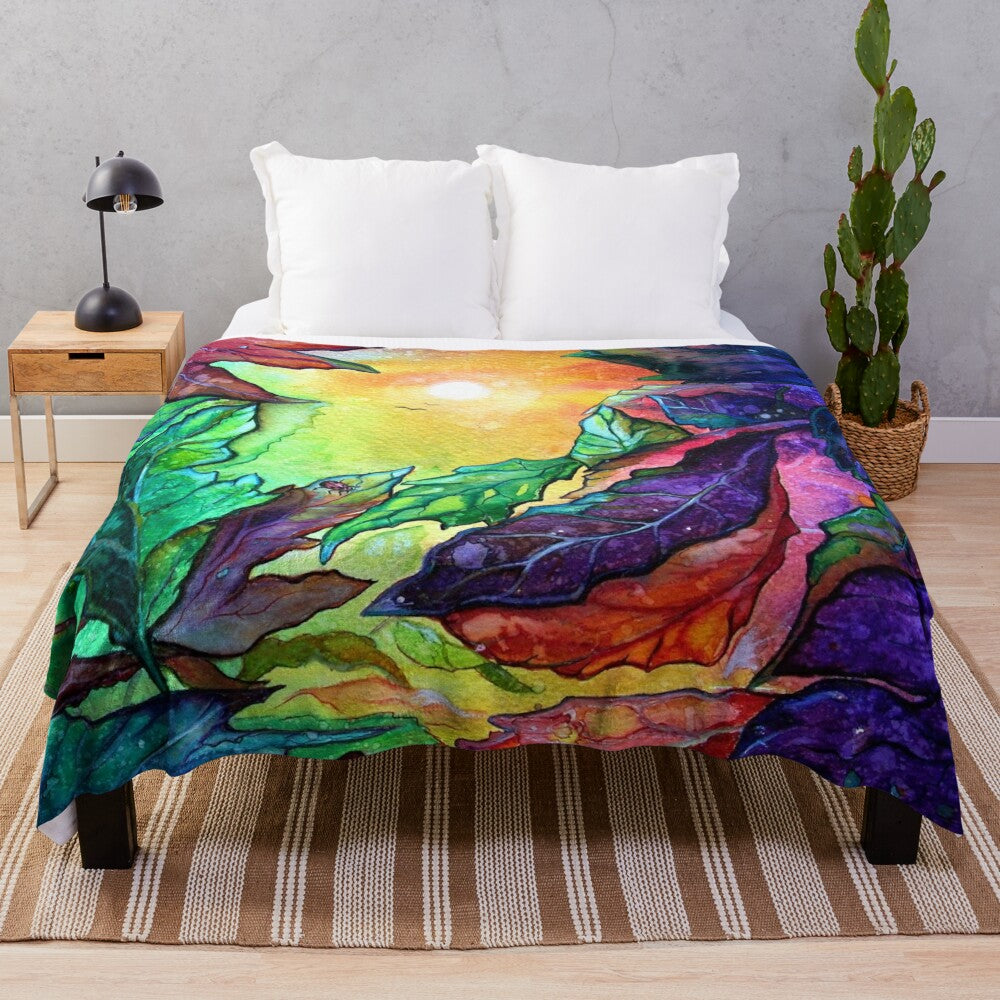 Colorful abstract leaves plush blanket