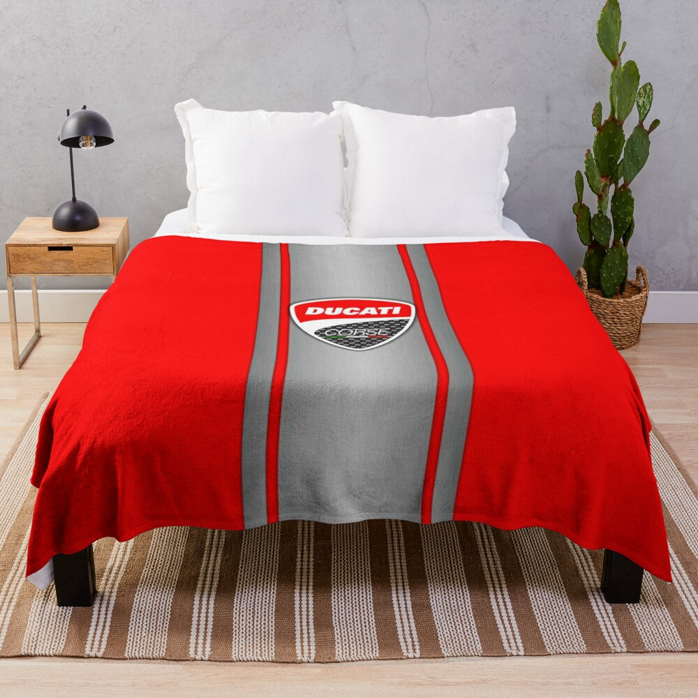 Ducati-inspired plush blanket with racing graphics