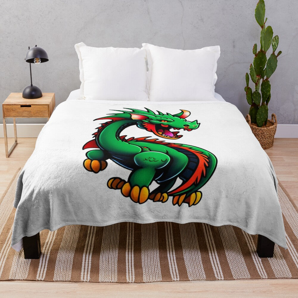 Plush blanket featuring a cool anime-style illustration of a legendary dragon