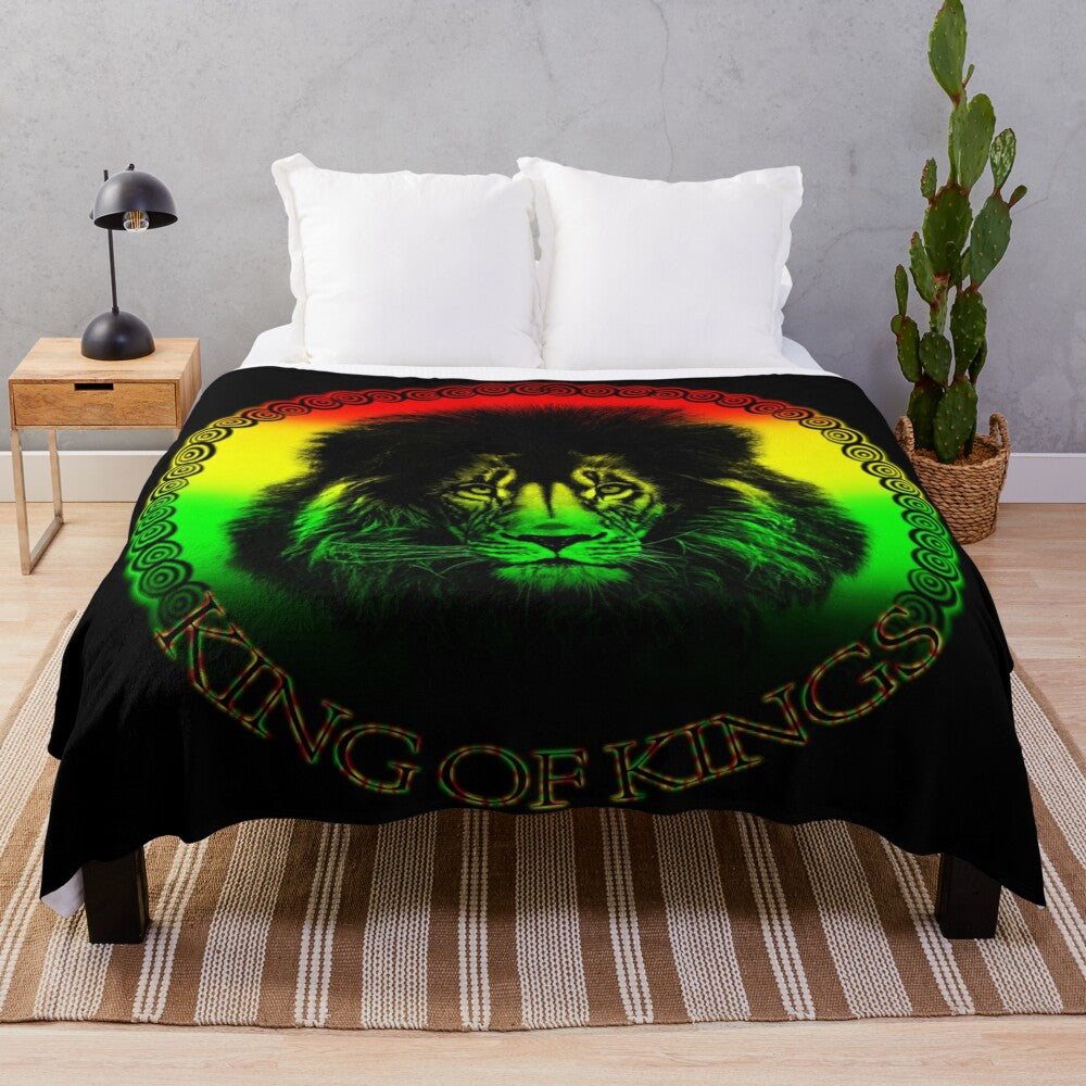 Rasta King Of Kings Plush Blanket with vibrant reggae-inspired design