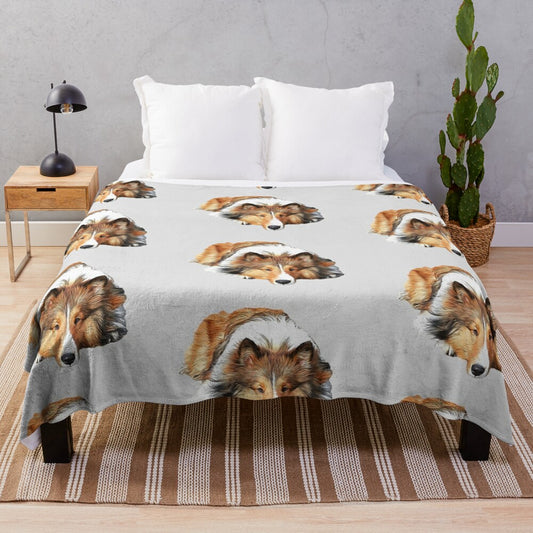 Rough collie dog illustration on a plush blanket