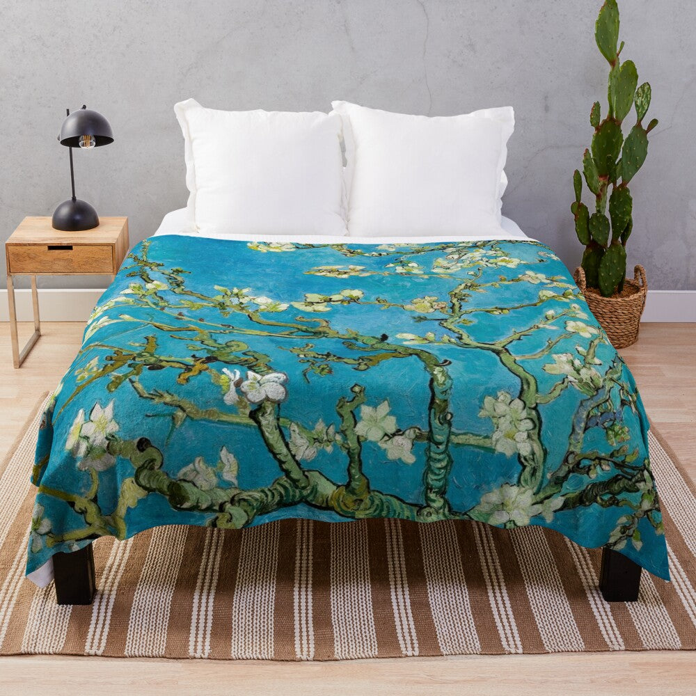 Vincent Van Gogh inspired almond blossom floral plush blanket