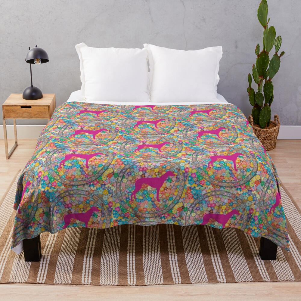 Greyhound & Floral Abstract Plush Blanket