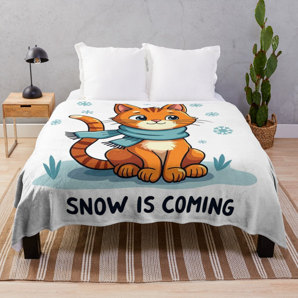 Plush blanket featuring a cute orange cat design