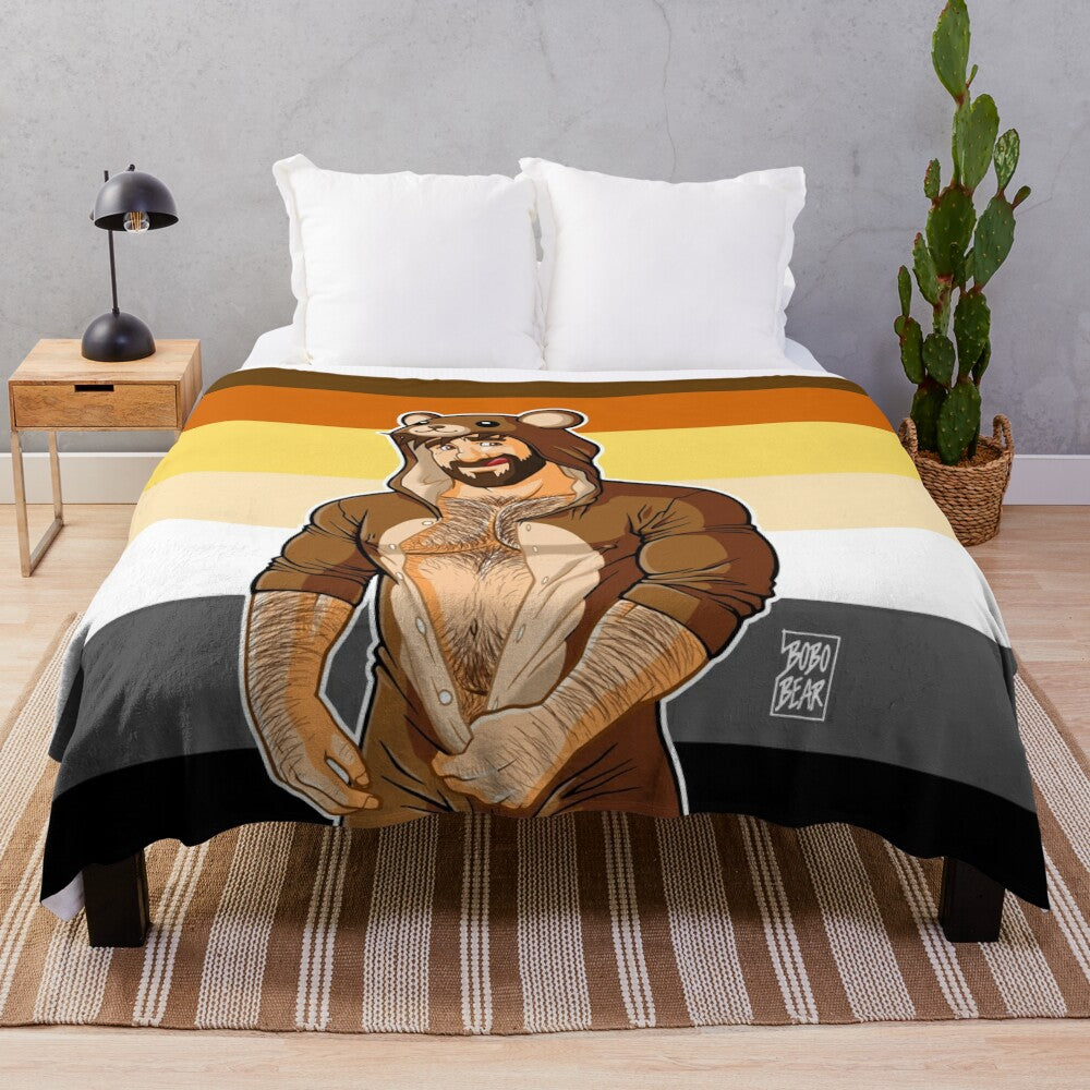 Soft and comfy plush blanket featuring a bear pride design