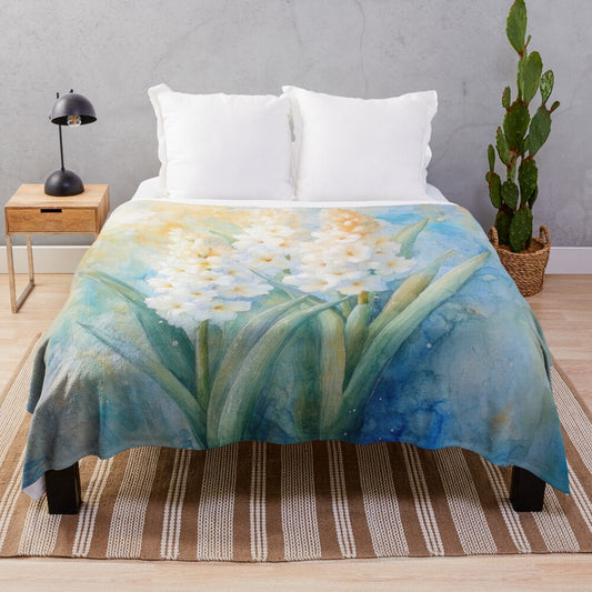 Plush floral blanket with watercolor botanical design