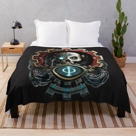 Adeptus Mechanicus plush blanket featuring the iconic symbol of the Adeptus Mechanicus from Warhammer 40k