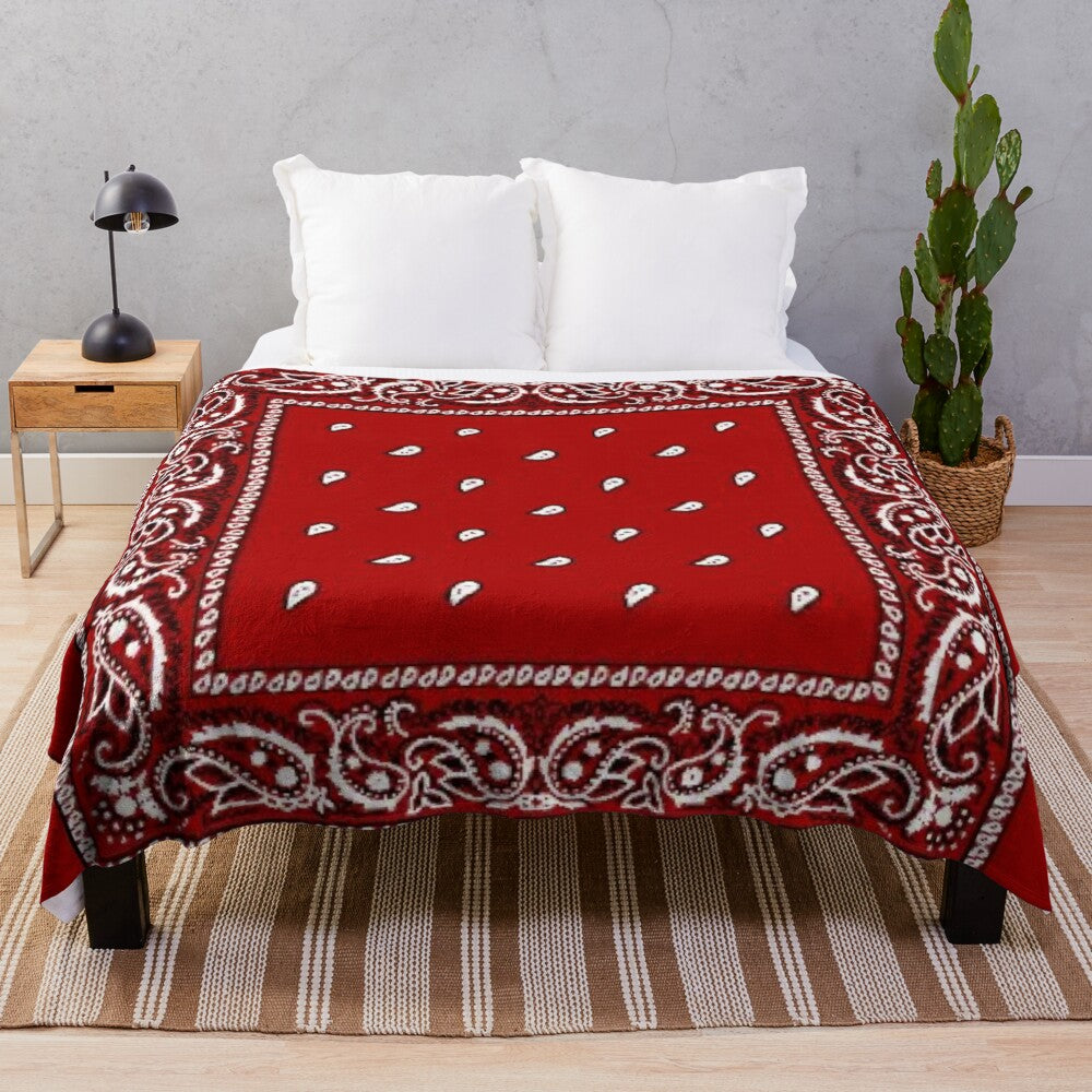 Red bandana-patterned plush blanket