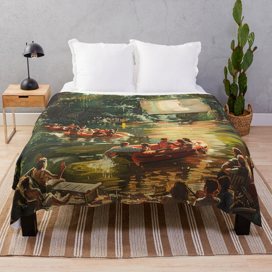 Plush blanket with a cinematic river nature design