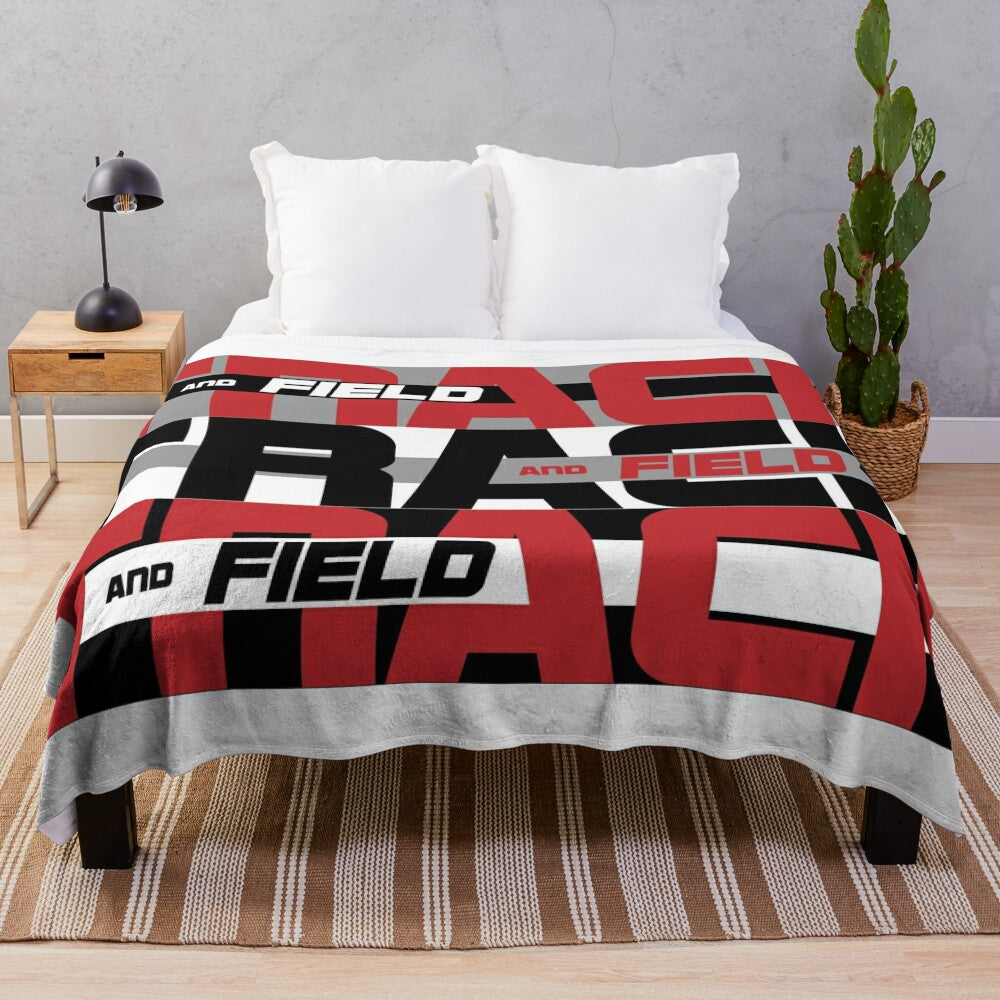 Track and field themed tri-color plush blanket