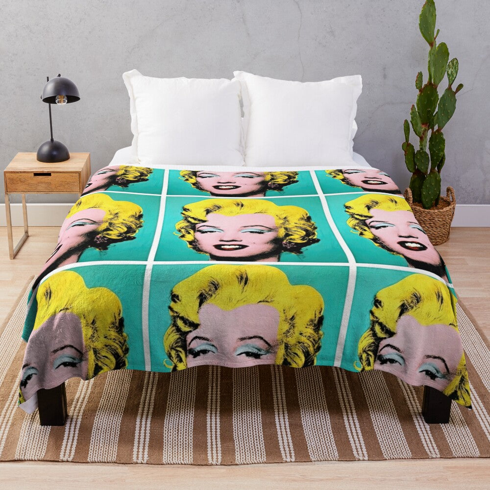 Vintage-style Andy Warhol inspired plush blanket with pop art design