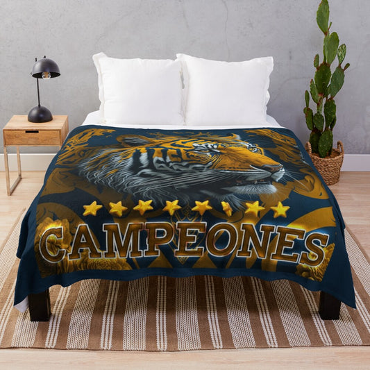 Plush Blanket Featuring the Triumphant Design of the Tigres de Monterrey UANL Champions