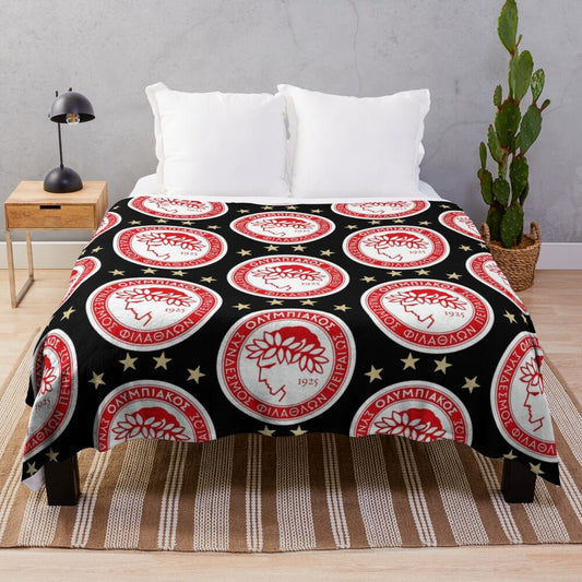 Olympiakos FC inspired plush blanket in red and white colors