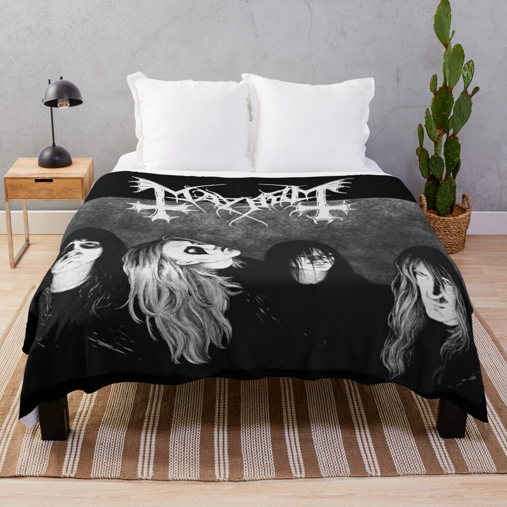 Plush black metal-inspired blanket with dark artwork