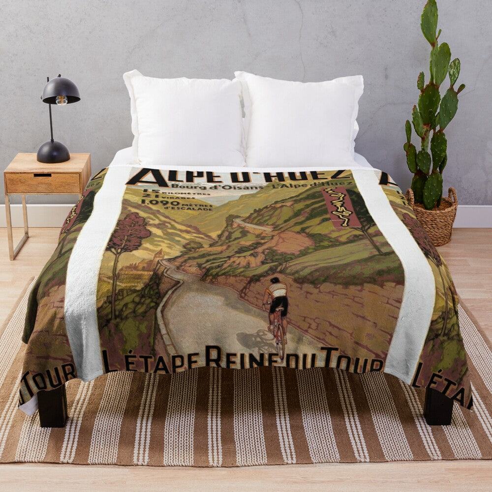 Vintage French Swiss Alps bicycle tour advert plush blanket