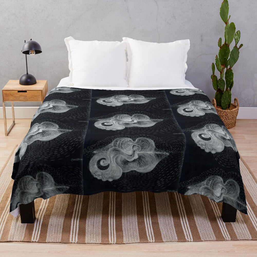 Plush blanket with abstract black and white digital art design