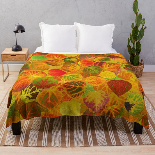 Colorful autumn leaves collage pattern plush blanket