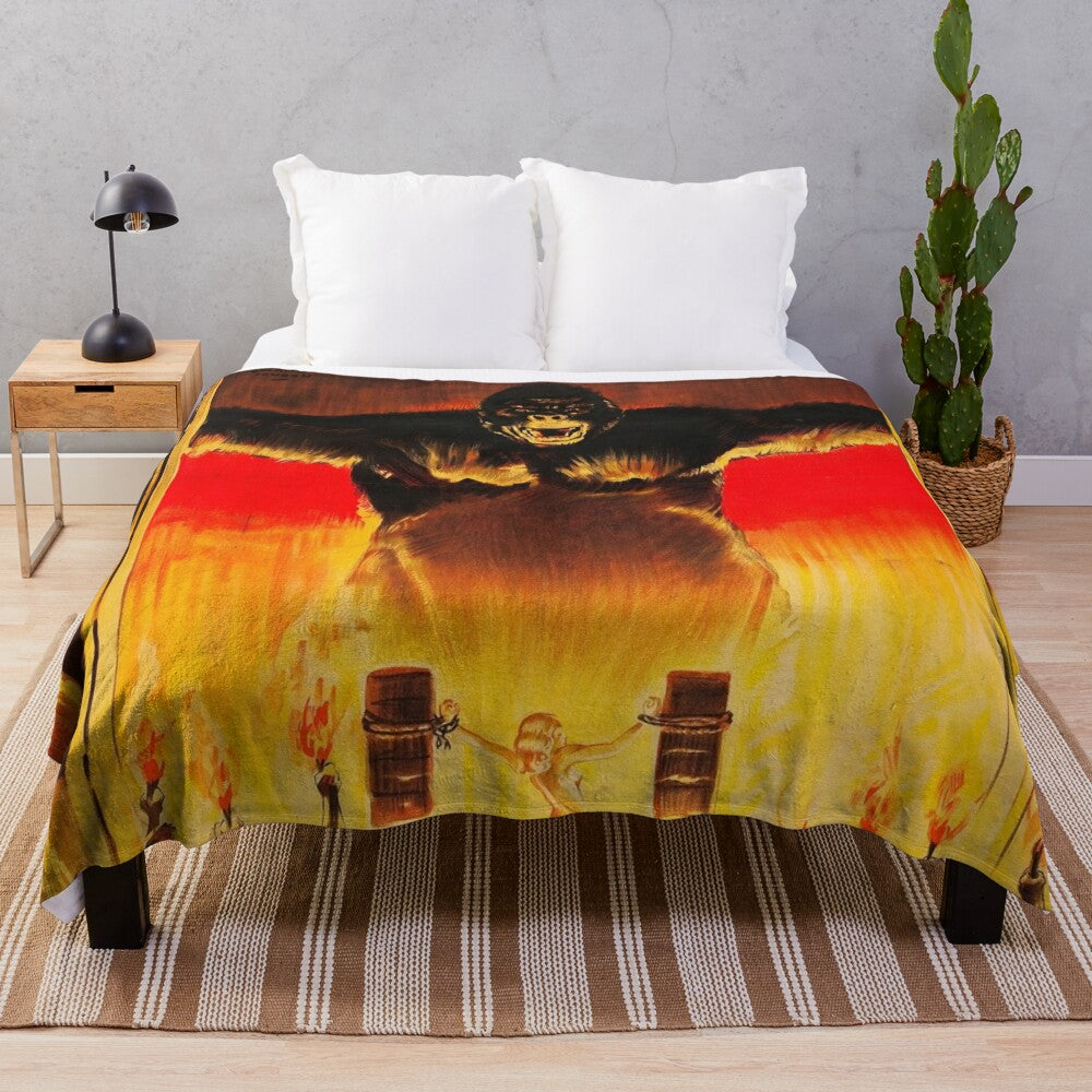 Vintage-style plush blanket featuring the iconic King Kong movie poster