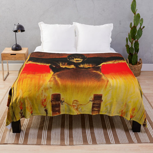 Vintage-style plush blanket featuring the iconic King Kong movie poster