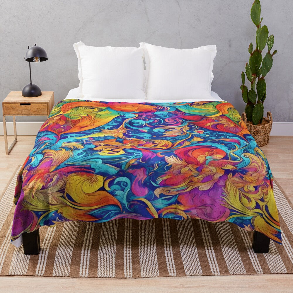 Colorful floral plush blanket with abstract art design