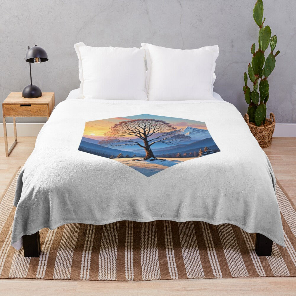 Minimalist plush blanket with abstract landscape portrait design