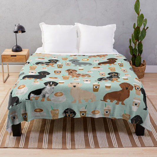 Cute dachshund dog cartoon design on a plush blanket