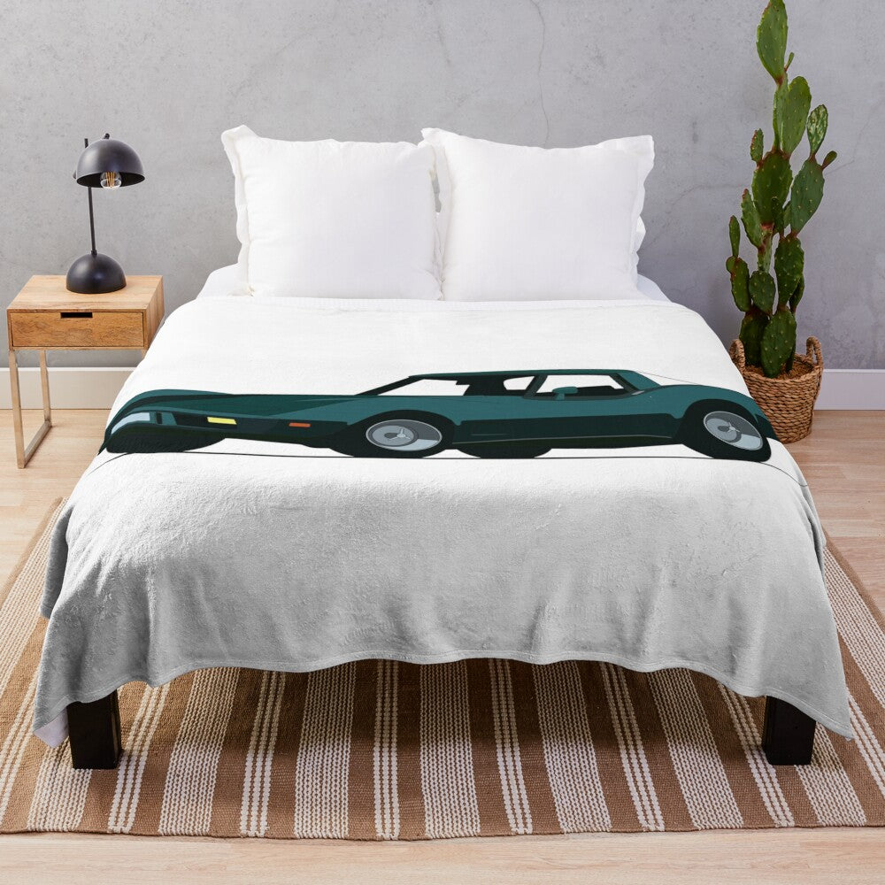 Corvette C3 plush blanket with vaporwave and synthwave design