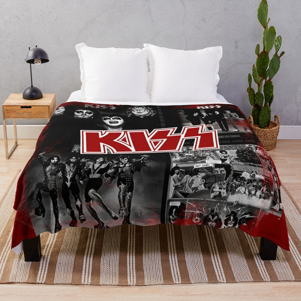 Vintage inspired KISS rock band plush blanket