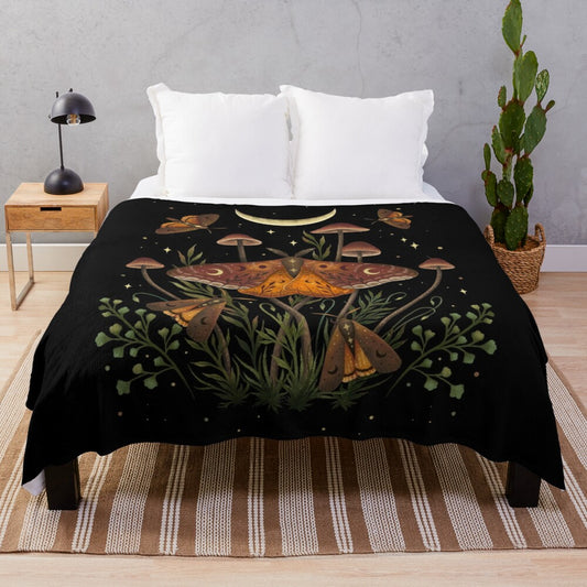 Autumn Light Underwing Plush Blanket featuring a nature-inspired, mystical design in boho style