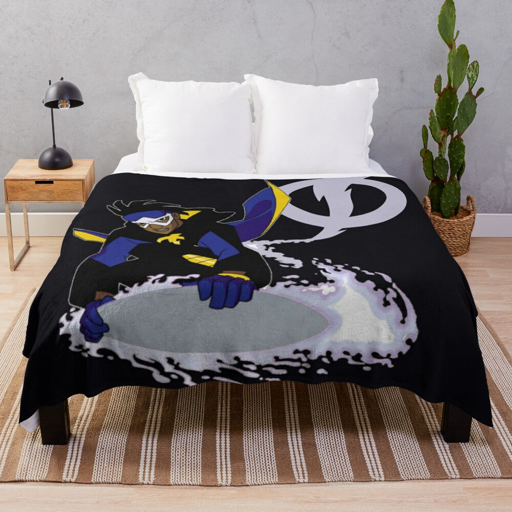 Static Shock inspired plush blanket with lightning bolt and electricity design