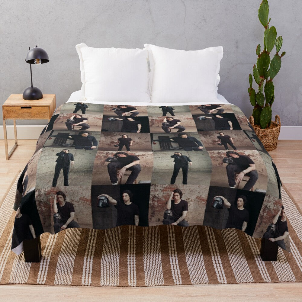 Adam Driver portrait collage plush blanket featuring Kylo Ren from Star Wars