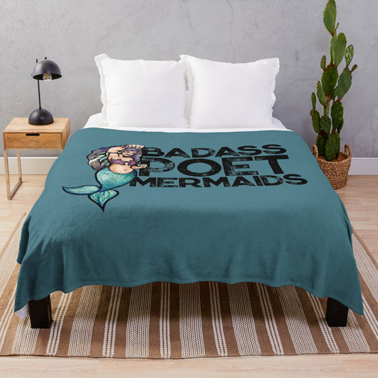 Badass poet mermaids plush blanket featuring mythical ocean-themed design