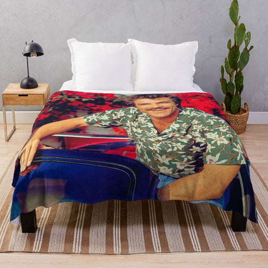 Plush blanket with vintage pop art design featuring Tom Selleck in his iconic Magnum P.I. role