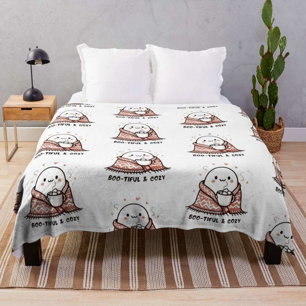 Cozy plush blanket featuring a ghost design