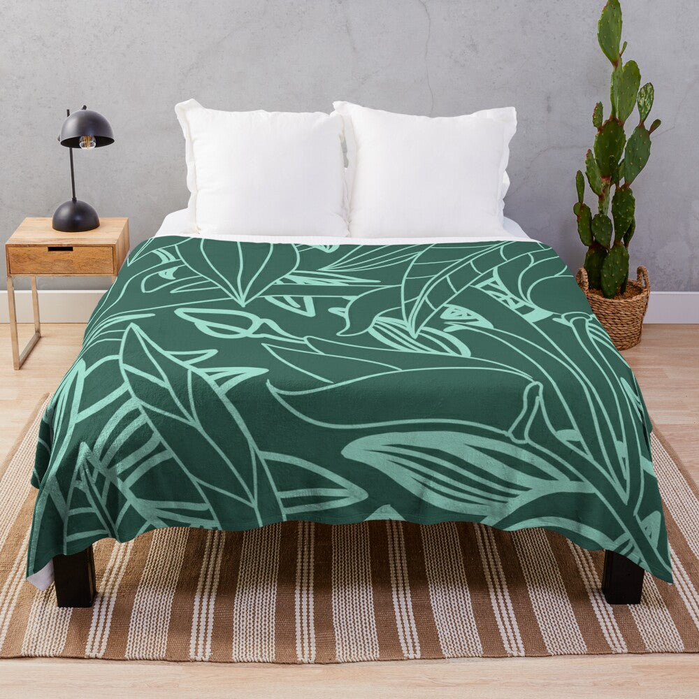 Tropical leaves minimal plush blanket