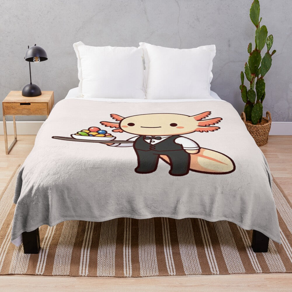 Axolotl plush blanket with waiter uniform design