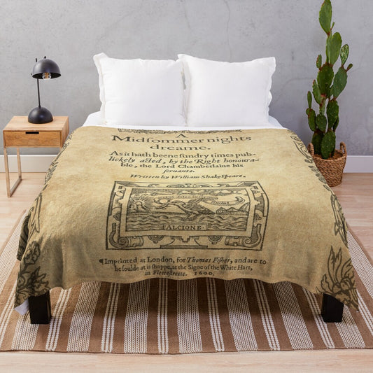 Plush blanket featuring vintage-inspired design of Shakespeare's A Midsummer Night's Dream