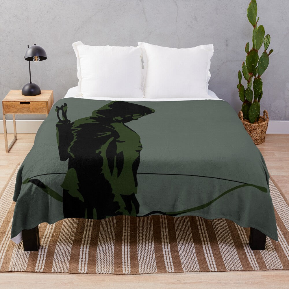 Green archer with bow and arrow plush blanket