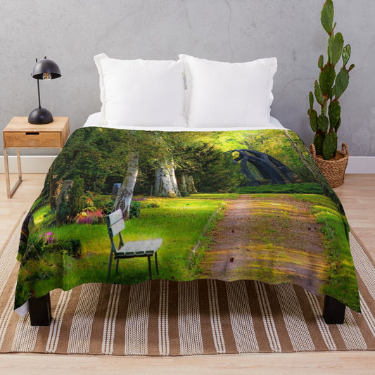 Soft and cozy plush blanket featuring a serene garden design