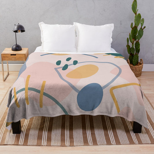 Colorful abstract shapes plush blanket for modern home