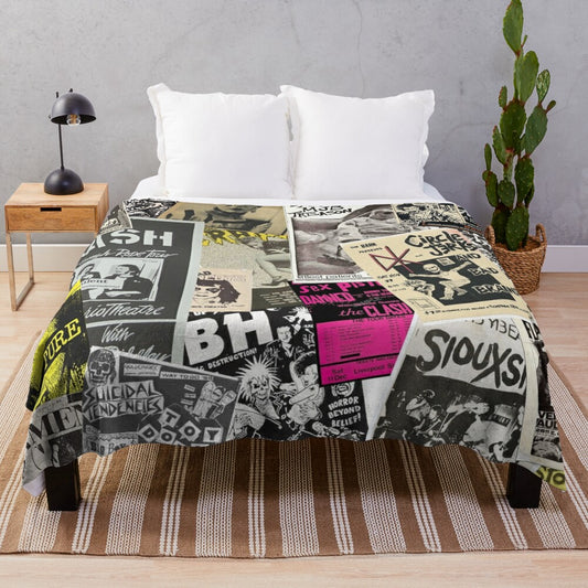 Punk rock music flyers collage plush blanket