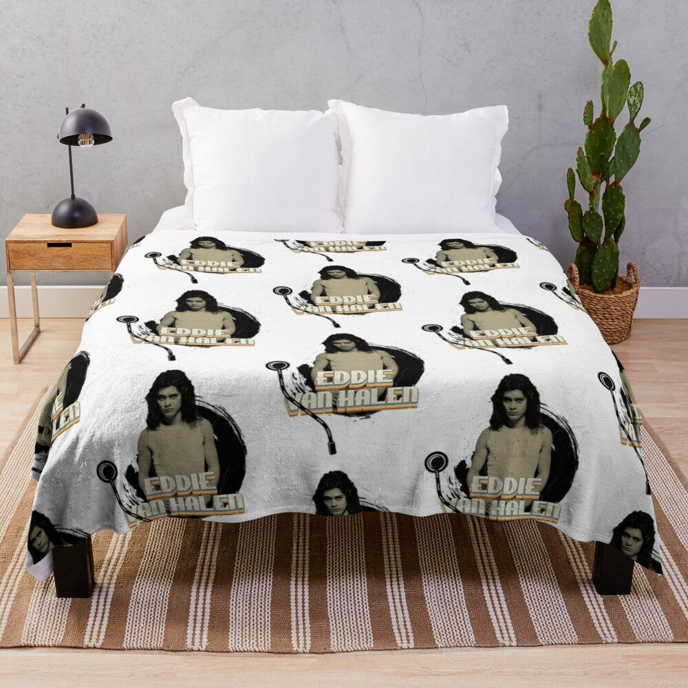 Vintage-inspired plush blanket featuring classic rock band imagery