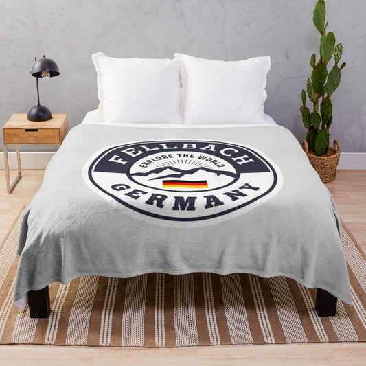 Plush blanket featuring a vintage-style German crest design