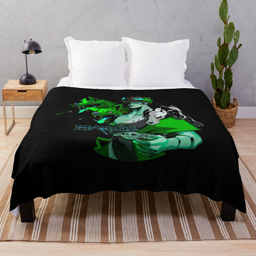 Zagreus hades plush blanket with green color design