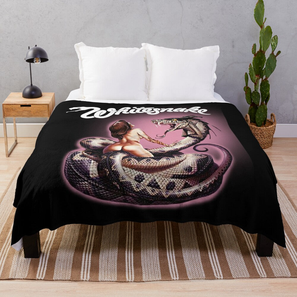 Whitesnake inspired plush blanket featuring the band's logo and artwork