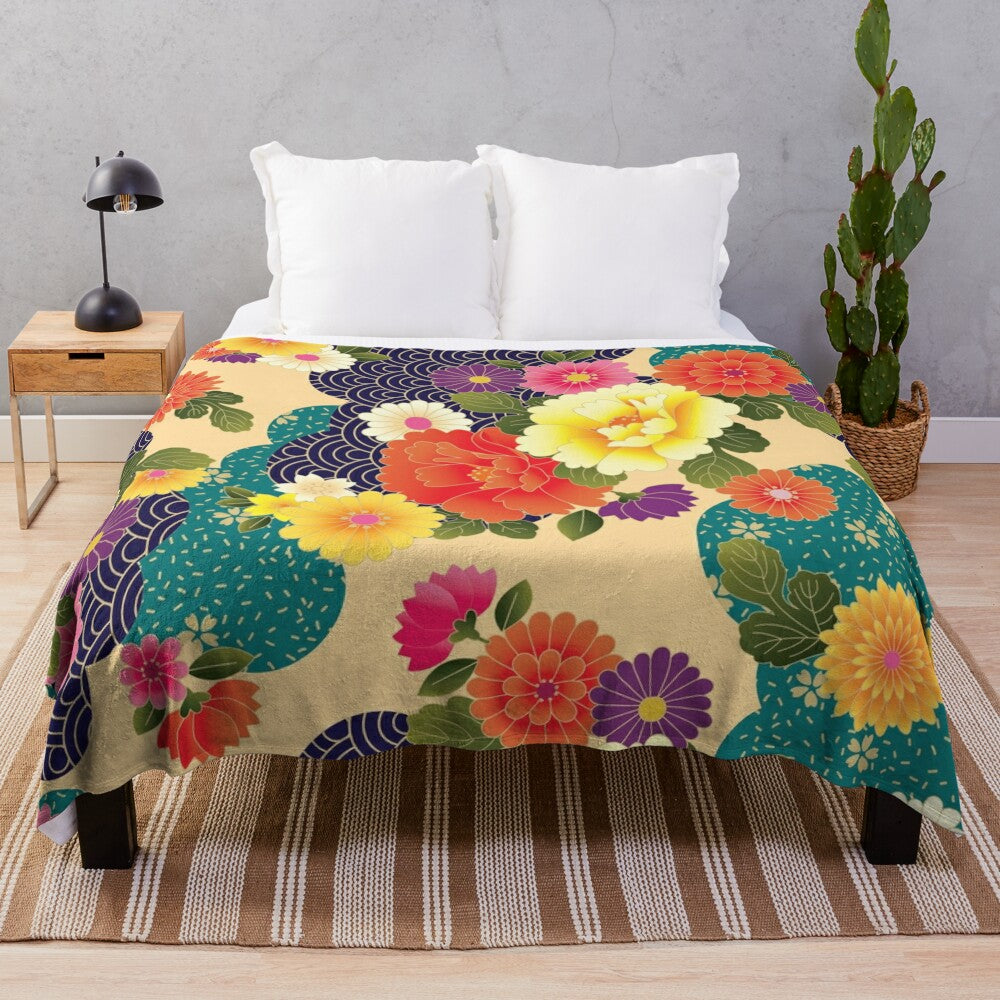 Peony floral pattern plush blanket