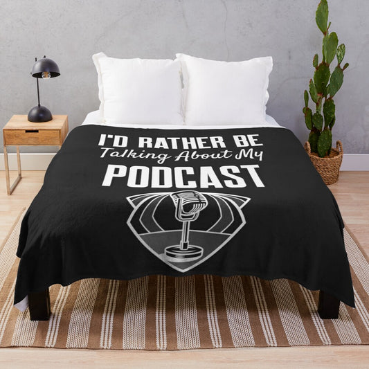 Cozy plush blanket featuring a true crime podcast design