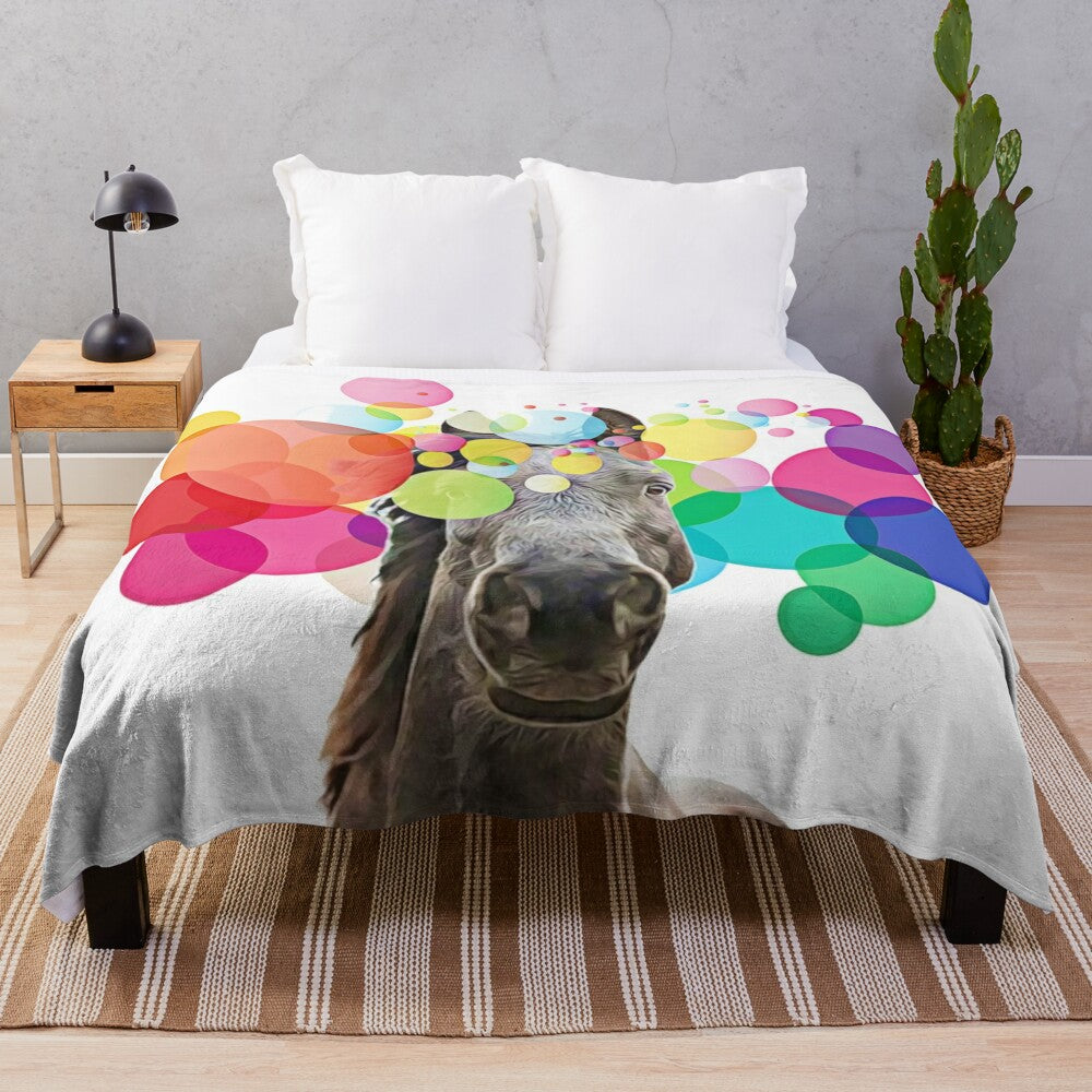 Colorful horse pop art design on a soft, plush blanket